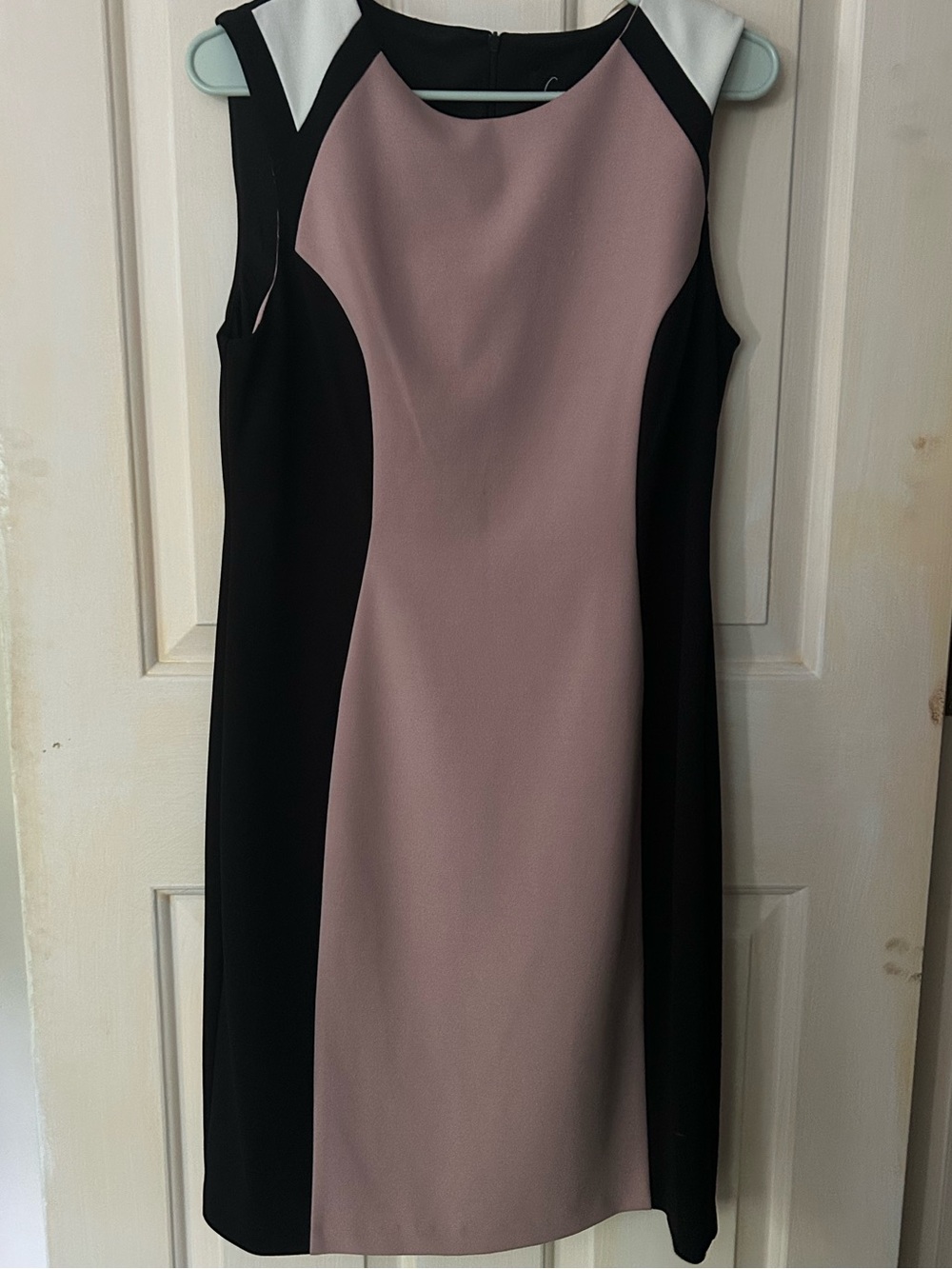 connected apparel Mauve, Black and White Colorblock Midi Dress